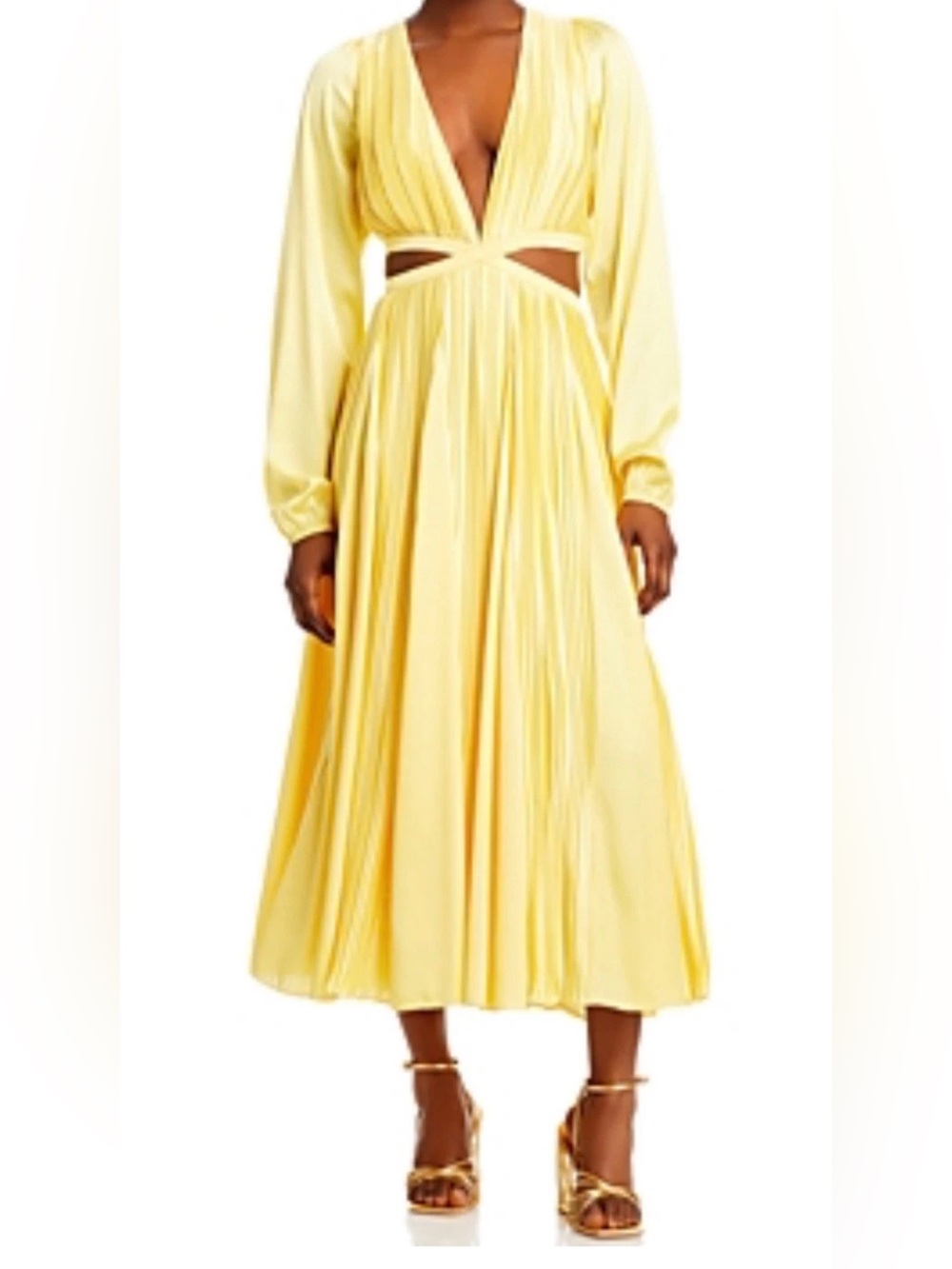 Rococo Sand Pleated Cutout Fit & Flare MIDI Dress, Bree Yellow, Size XL $545